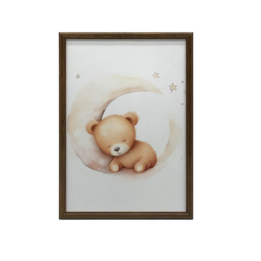 Miś Na Księżycowej Chmurce Miś Na Księżycowej Chmurce, 30X40 Cm, Rama Drewniana Ciemny Brąz, Papier Matowy 230 Gsm