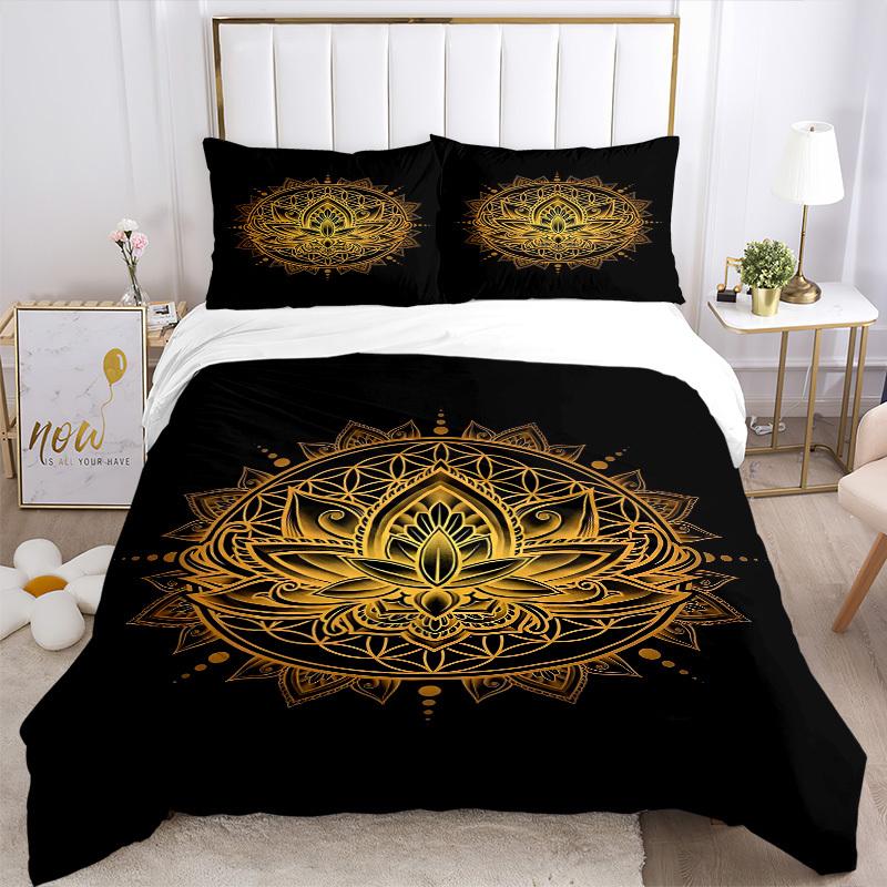 3pc Lotus Mandala Cover Set - 1 Quilt Cover + 2 Pillowcases, All Seasons Bedroom Setting, Perfect for Home002