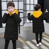 Boys Winter Mid-length Thickened Warm Cotton Coat Middle and Large Children Hooded High Collar Coat