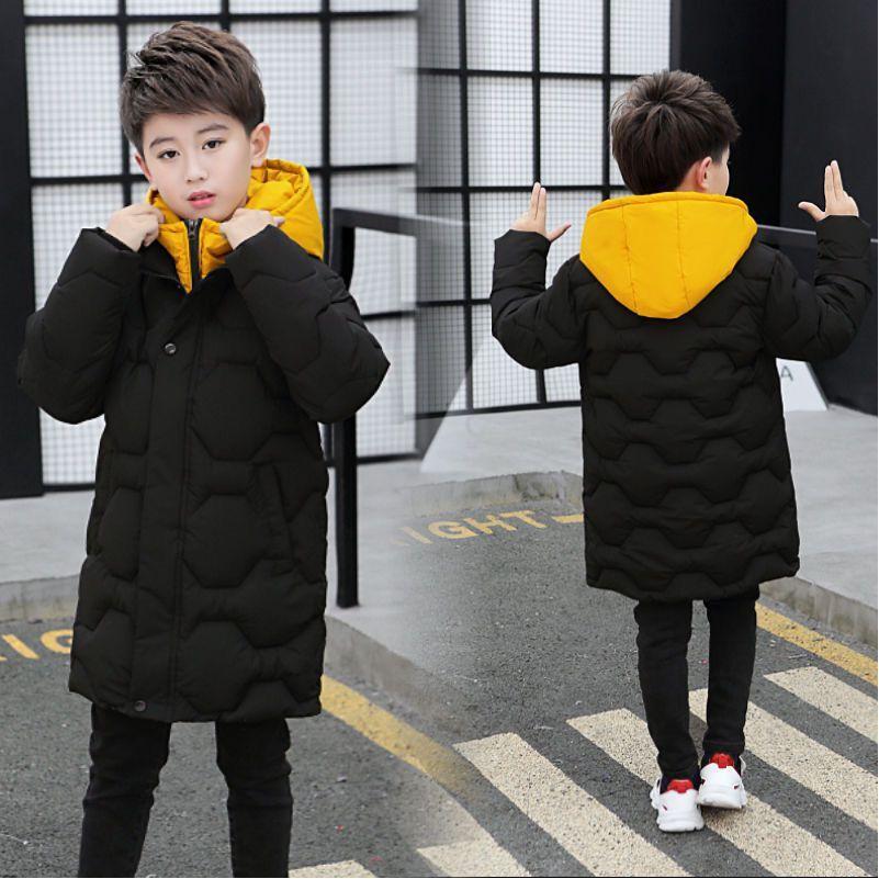 Big Boys Jacket Autumn Winter Thicken Warm Teenager Kids Jackets Fashion Long Style Zipper Hooded Boys Coat