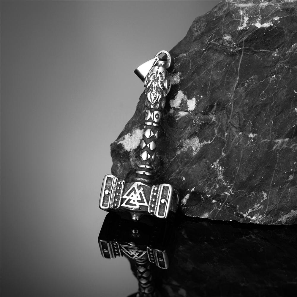 Thor Hammer Pendant Necklace Stainless Steel Viking Amulet Norse Rune Mjolnir Jewelry Gift for Men