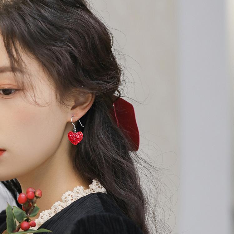 Love Earrings Women's Red Festive Earrings Chinese Style Niche Fashion Versatile Temperament Earrings