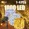 1~4 шт. 1000 светодиодных солнечных гирлянд, уличная рождественская гирлянда, медная водонепроницаемая садовая дворовая вечеринка, рождественское украшение 2024 г.