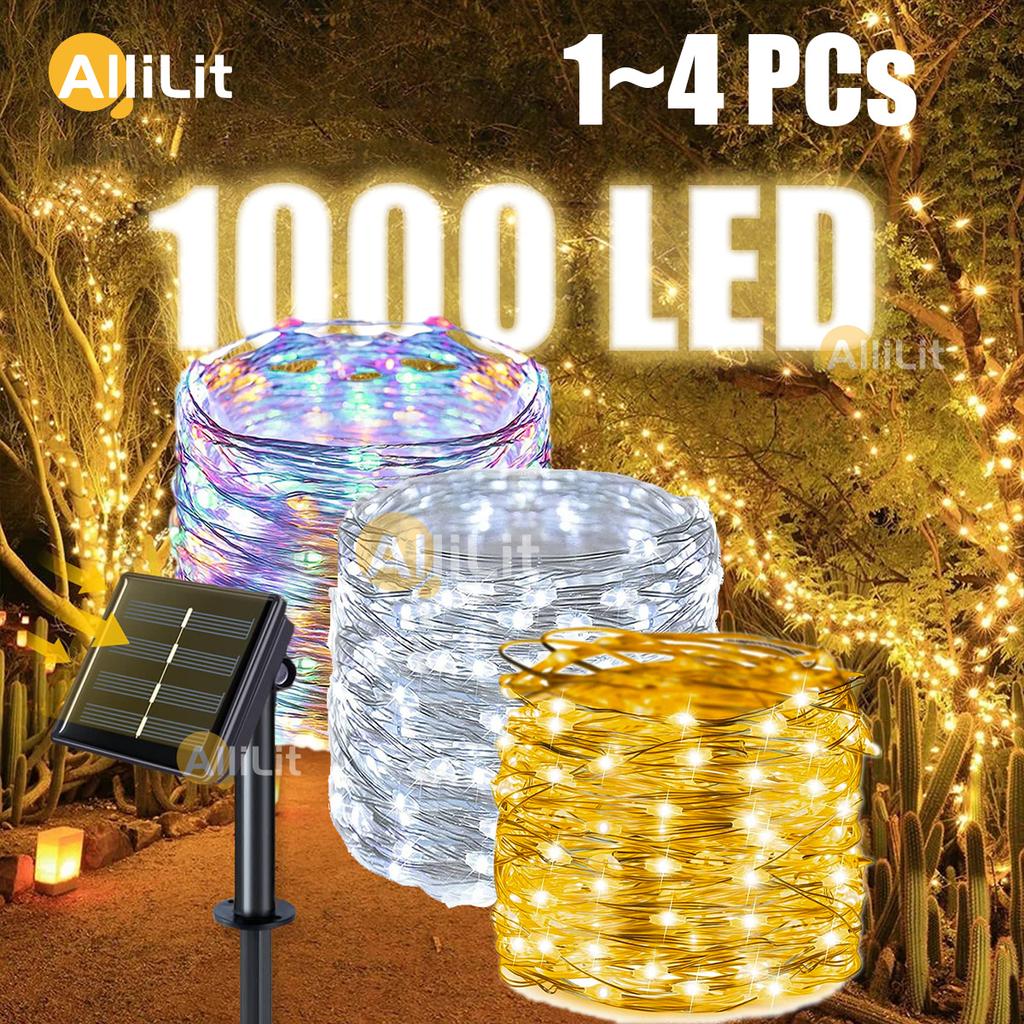 1~4 шт. 1000 светодиодных солнечных гирлянд, уличная рождественская гирлянда, медная водонепроницаемая садовая дворовая вечеринка, рождественское украшение 2024 г.