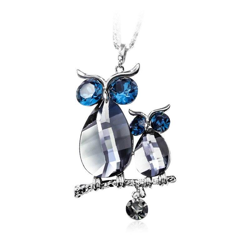 New Crystal Double Owl Long Pendant Necklace Women Fashion Sweater Necklaces Jewelry Accessories