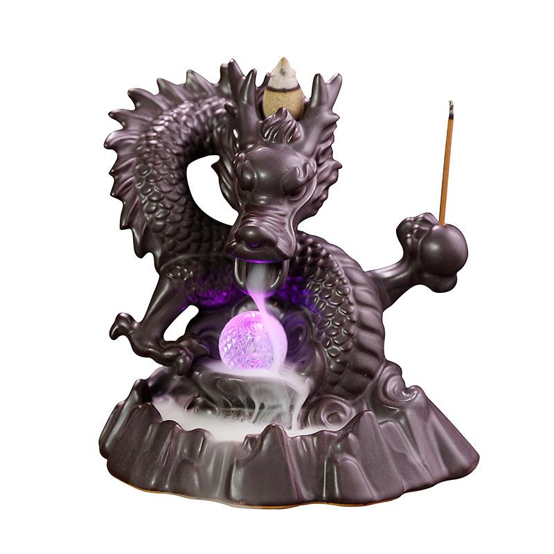 Ceramic Dragon Incense Falls Backflow Incense Burner Waterfall Incense Censer Incense Stick Holder With Lucky Led Crystal Ball