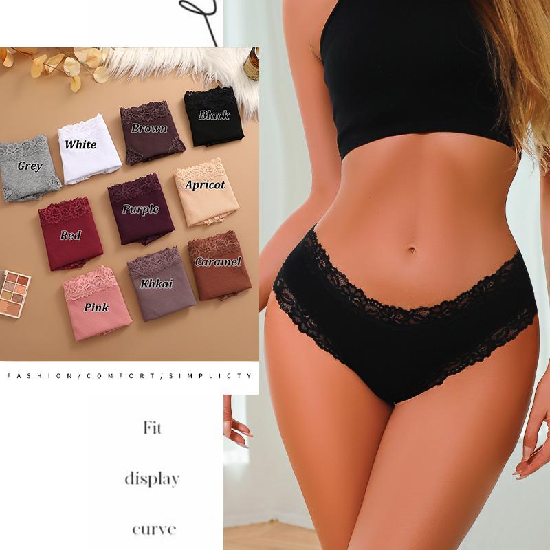 5PCS Cotton Panties Women Floral Lace Briefs Seamless Sexy Lingerie Low Rise Elastic Underpant Female Breathable Soft Underwear