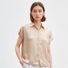 Рубашка из жемчужного сатина с коротким рукавом из шелка тутового дерева 22 мм - Острый воротник, Однобортная застежка, Свободный крой, Женский новый стиль весна/лето.