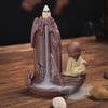 1Pc, Creative The Little Monk Blackflow Incense Burner Stick Holder Purple Clay Censer for Home Ornament (Without Incense)