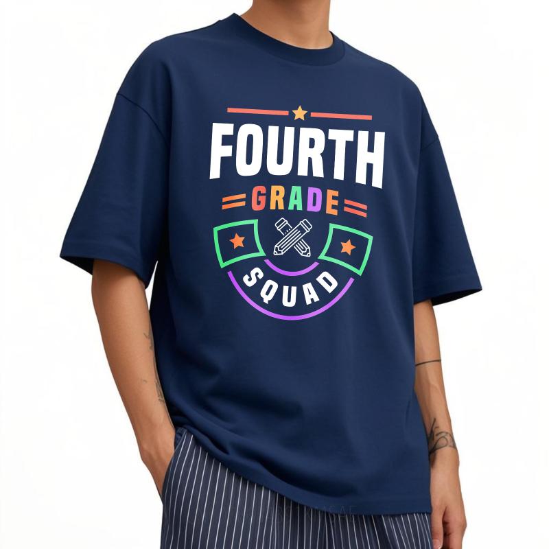 Stylish For Him Summer tshirt Fourth Grade Squad Design With Stars And Pencils Short Sleeve New Arrived ONeck Unisex Top Tees
