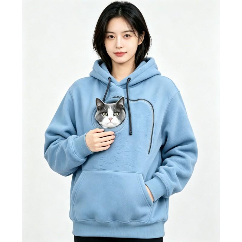 Womens Hooded Fleece Pet Carrier Sweatshirt Loose Fit Long Sleeve Streetwear Winter