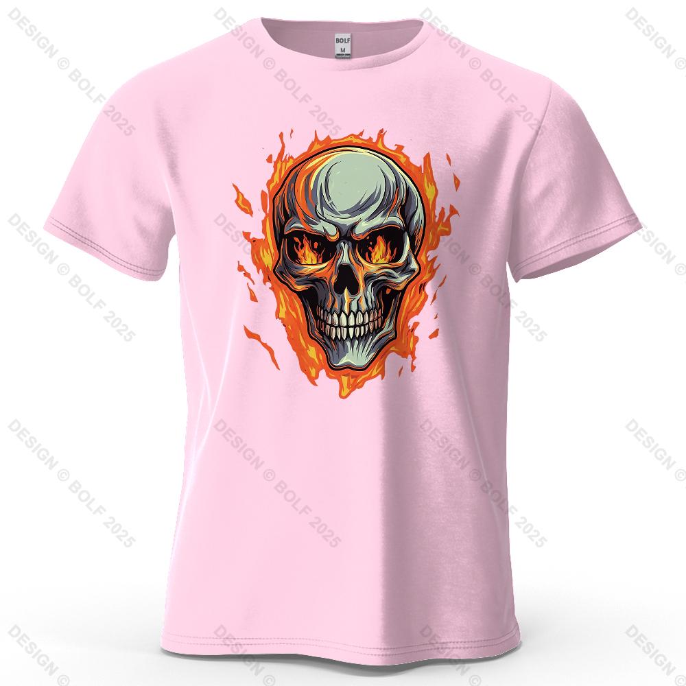 Flaming Skull Biker Fashion Printed Men's T-Shirt 100% Cotton Oversized Tattoo Art Graphic Tees for Women Tops Tees Streetwear