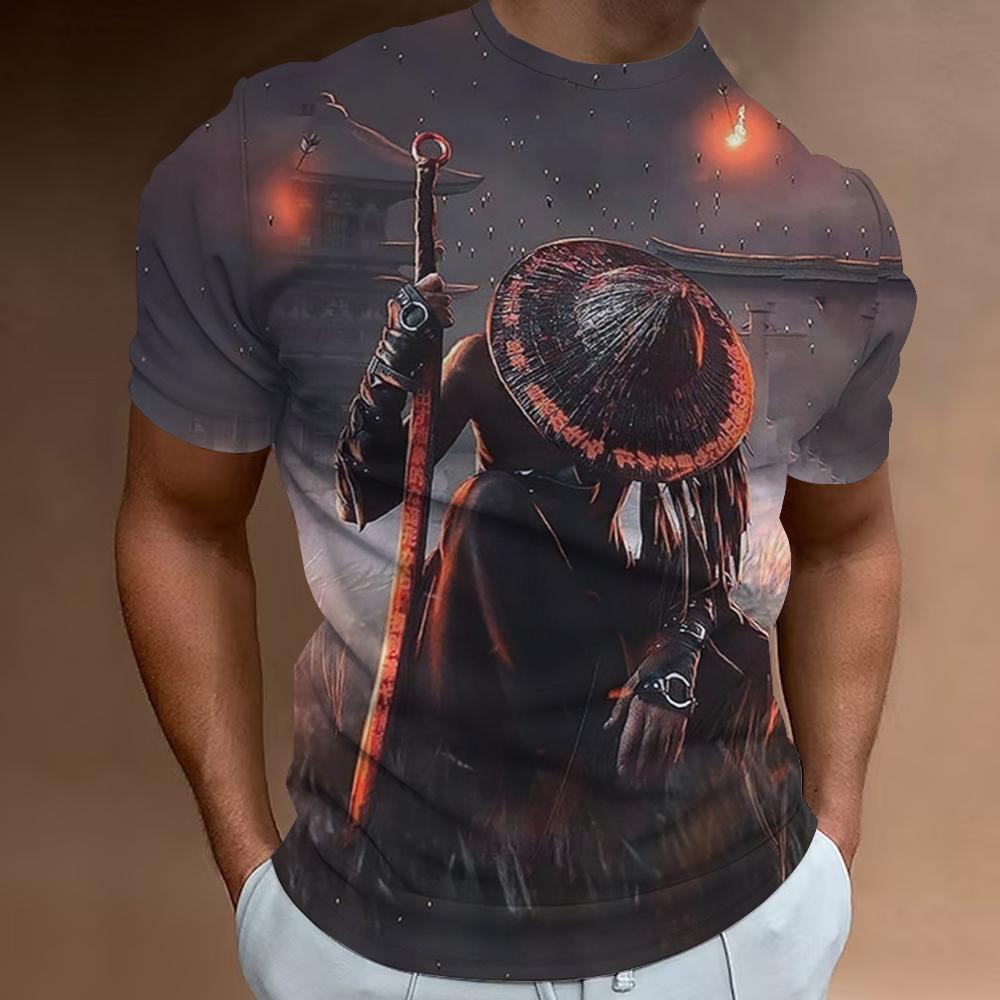 Retro T-Shirts For Men 3d Samurai Print Short Sleeve Tops Summer Casual T-Shirt Men Short Sleeved Shirts Oversized Men Clothing