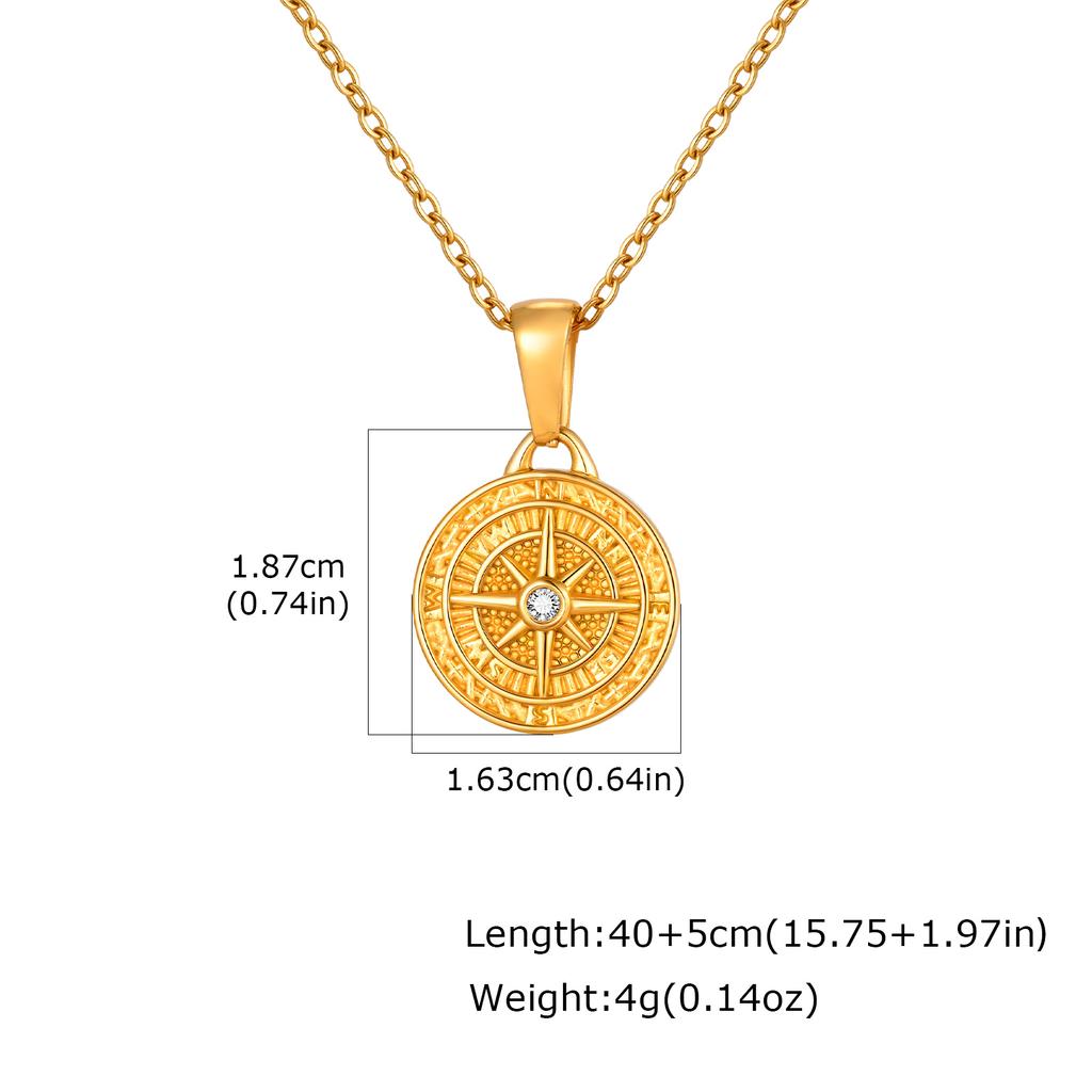 Vintage Classic Compass Pendant Necklaces for Women Men, Hip Hop Fashion Stainless Steel Jewelry Graduation Guide Gift