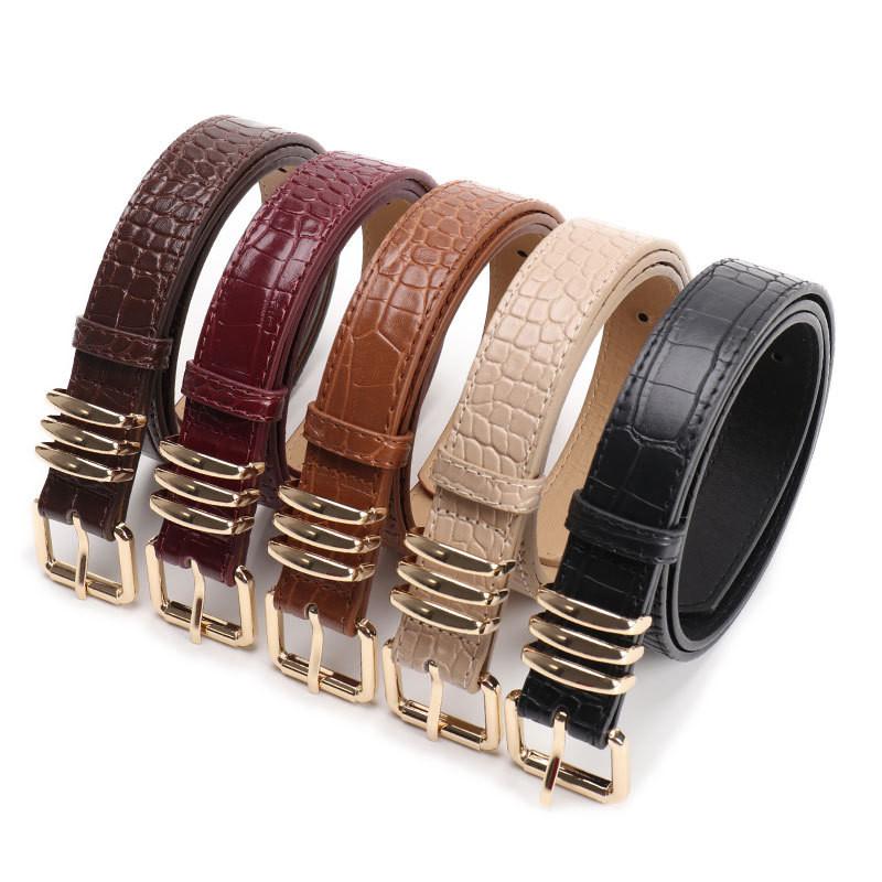 Womens Leather Pu Stone Pattern Belt With Alloy Buckle For Casual Office Wear