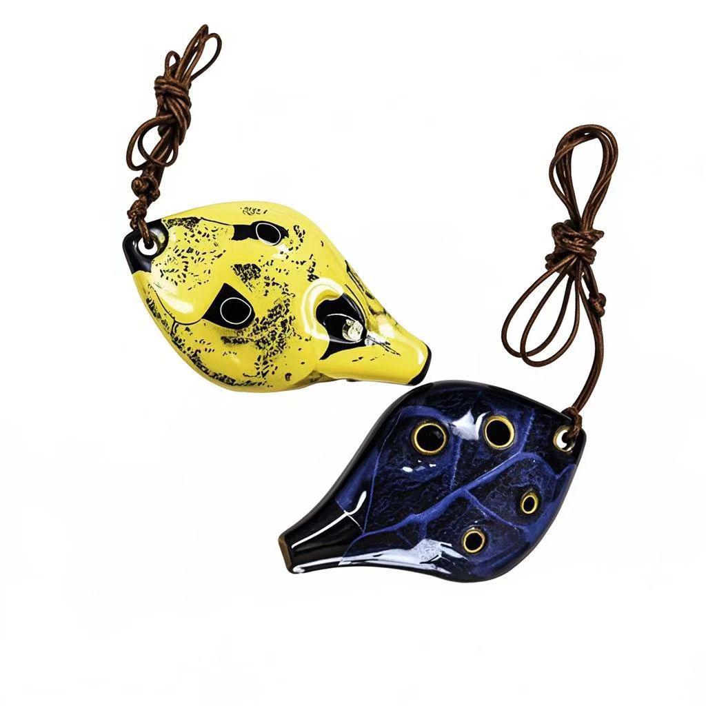 Окарина в древнекитайском стиле 1 шт., шестидырочная ручная работа, приятный звук, с шнурком, в форме листа