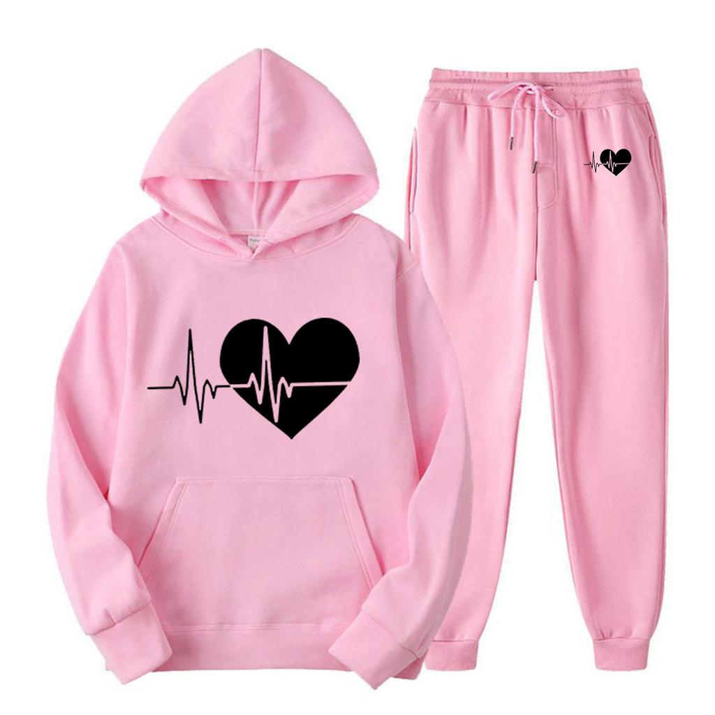 Женский повседневный свободный пуловер с длинными рукавами, толстовка с капюшоном на шнурке и принтом «День святого Валентина», из двух частей