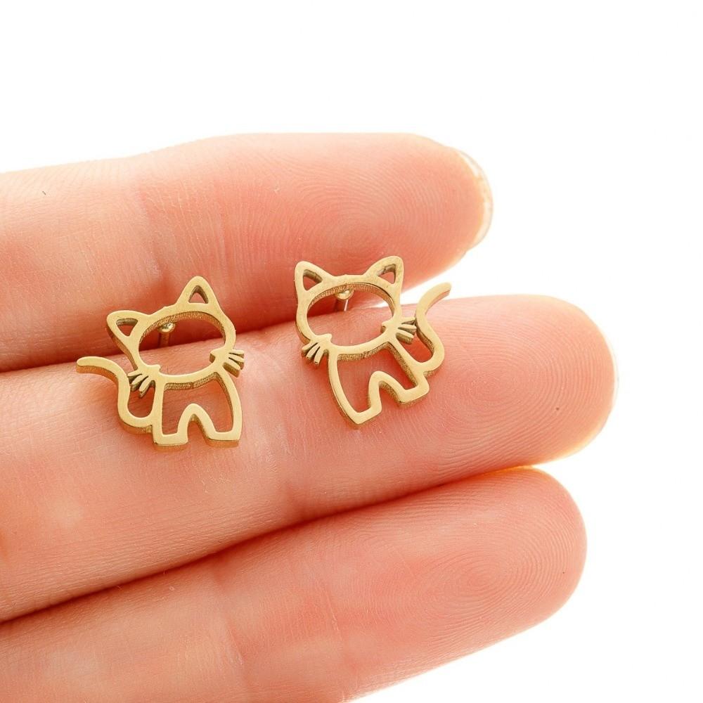 Punk Style Cartoon Hollow Out Ear Studs Cute Design Small Jewelry Minimalist Cat Earrings Unisex