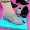 Hollowed Out Mesh Yarn High Heeled Sandals Water Diamond Breathable Low Heel Pointed Head New Fashion Summer