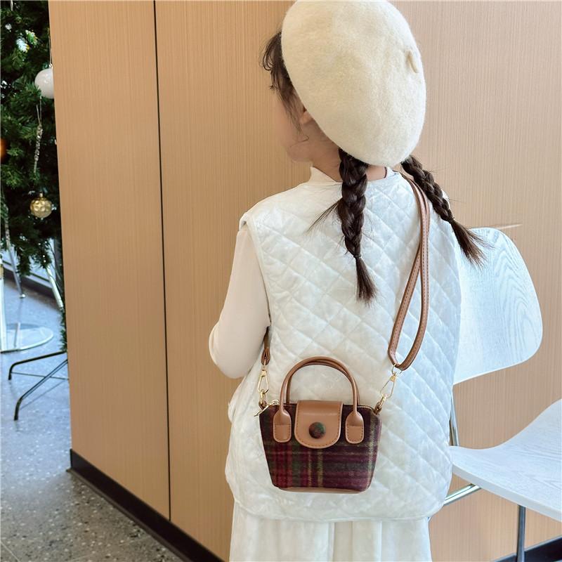 Stylish Retro Mini Tote Bag For Girls Trendy Plaid Crossbody Purse In Khaki Brown
