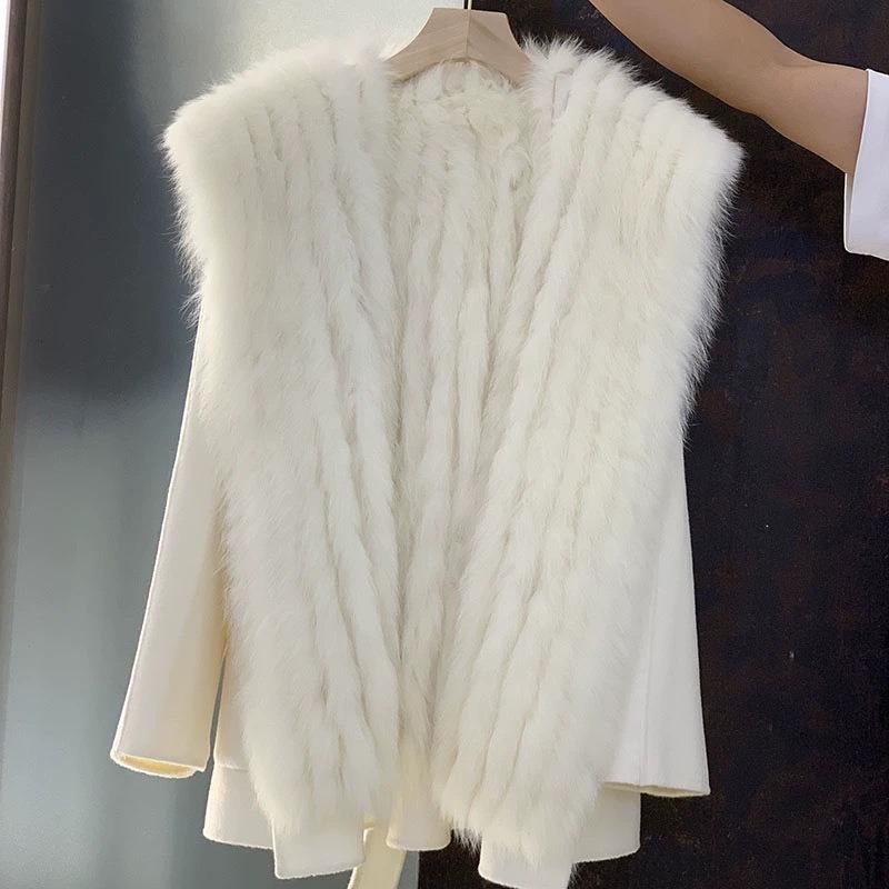 Зимняя утолщенная теплая одежда с хлопковой подкладкой, теплая лисья шерсть, женская верхняя одежда, женская, с обеих сторон, шерстяное пальто с капюшоном