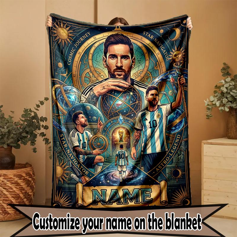 Custom Name Personalized Leo Messi Print Blanket, Home Decor, Bedroom, Sofa, Camping, Couch, Gifts for Birthday Christmas