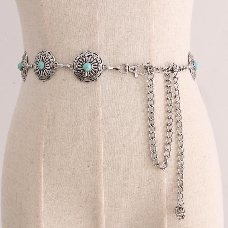 Vintage Metallic Waist Chain Women'S Dress Suit Accessories Agate Decorative Belt