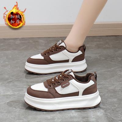 Платформа маффин белые туфли девочки зима новый бархатный удобный спортивный повседневный универсальный увеличивающий рост обувь на доске XY788