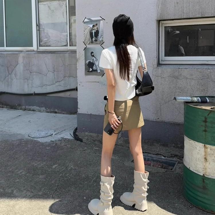 Belt Buckle Pleated Thick-soled Medium Boots Women's 2025 Autumn and Winter New Popular Trousers Western Boots Ins Tide Boots