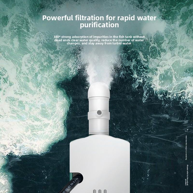 4-in-1 Ultra Quiet Submersible Aquarium Filter with Built-in Air Pump, Waste Suction & Water Circulation for Mini Tank