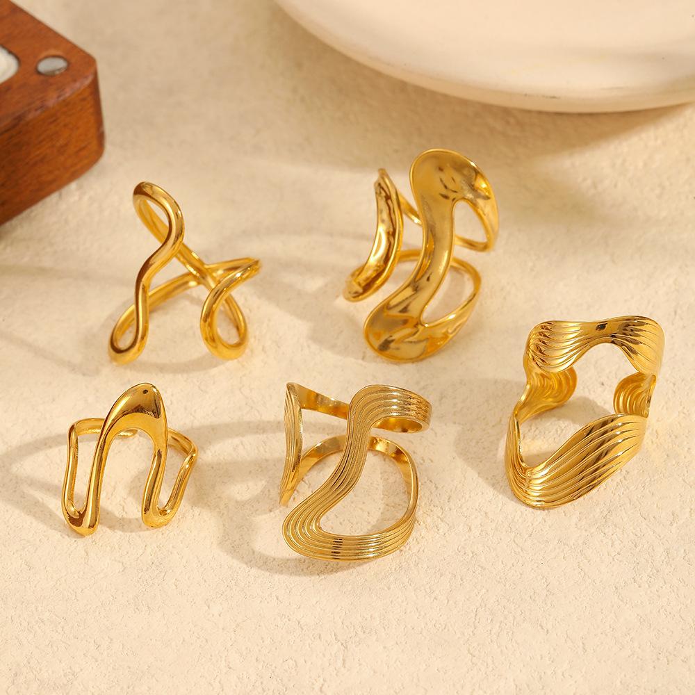 2025 New 18K Gold Plated Stainless Steel Metal Rings for Women Irregular Trendy Designer Aesthetic Jewelry Waterproof Men's Ring