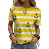 Fashion Boat Anchor Pattern Women's Clothing Summer Striped Patchwork Color Round Neck Short Sleeved Tops Loose Casual Oversize