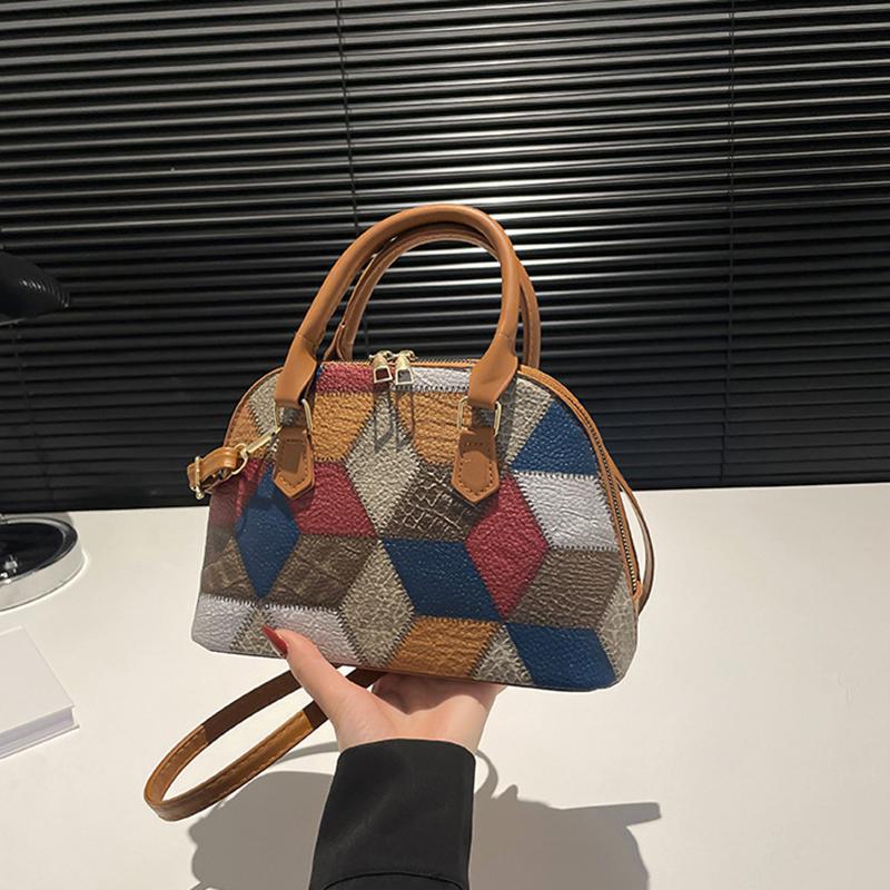 New Women Shell Crossbody Bag Contrast Color PU Leather Shoulder Bag Large Capacity for Shopping Small Handbags CLE