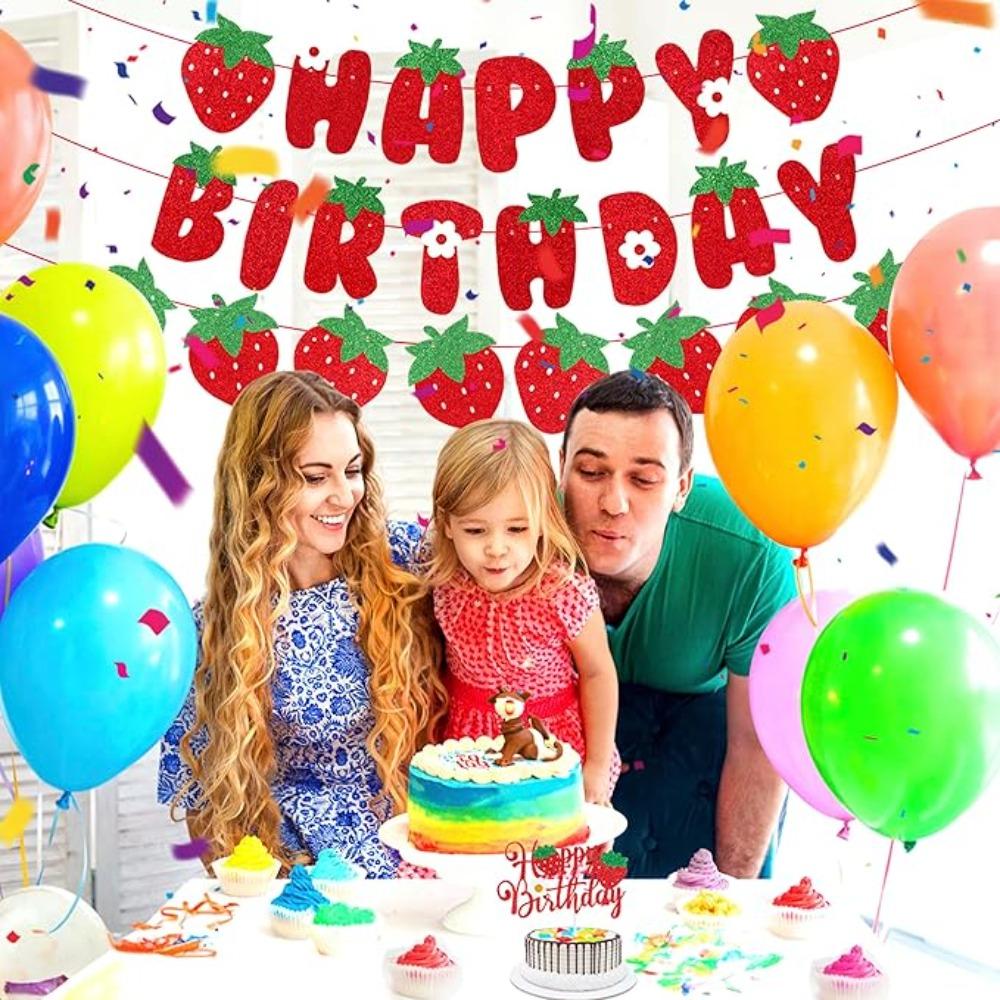 Блестящая клубника на день рождения украшения для кексов украшения на день рождения баннеры на торт для создания атмосферы вечеринки