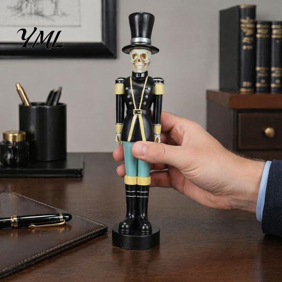 Festive Resin Crafts for Home Halloween Skull Nutcracker Figurine, Spooky Soldier Statue, Collectable Seasonal Desktop Statues Collectible Ornament