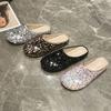 Fashion Sequined Toe Half-slipper Women's Outerwear 2025 Autumn French Style with Skirt Flat Lazy Large-sized Flip-flops