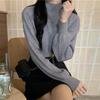 Women Autumn Mock Neck Knitted Sweater Lantern Long Sleeve Solid Elegant Pullovers Korean Loose Casual Tops Office Lady Jumpers