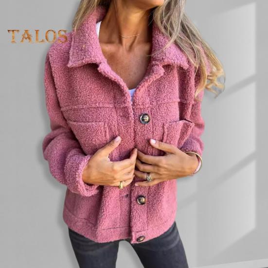 Winter Women Jacket with Double Pockets Thick Fleece Button Closure Cardigan Long Sleeves Warm Windproof Heat Retention Outdoor Coat