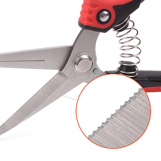 Ножницы для обрезки с острым лезвием, зубчатый край, предохранительный замок, пружина отскока, эргономичные ножницы для обрезки с заостренной головкой, товары для дома