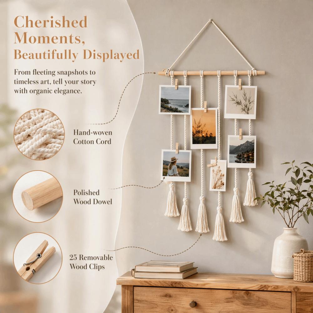 25.59 X 15.75 in Macrame Wall Hanging 25 Wood Clips Boho Wall Decor Bedroom