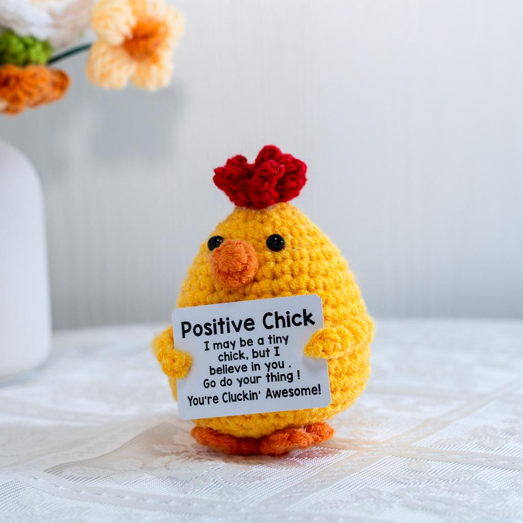 Funny Crochet Positive Energy Chick Doll with Card Home Room Decoration Handmade Knitted Chick Dolls Ornament Christmas Gifts