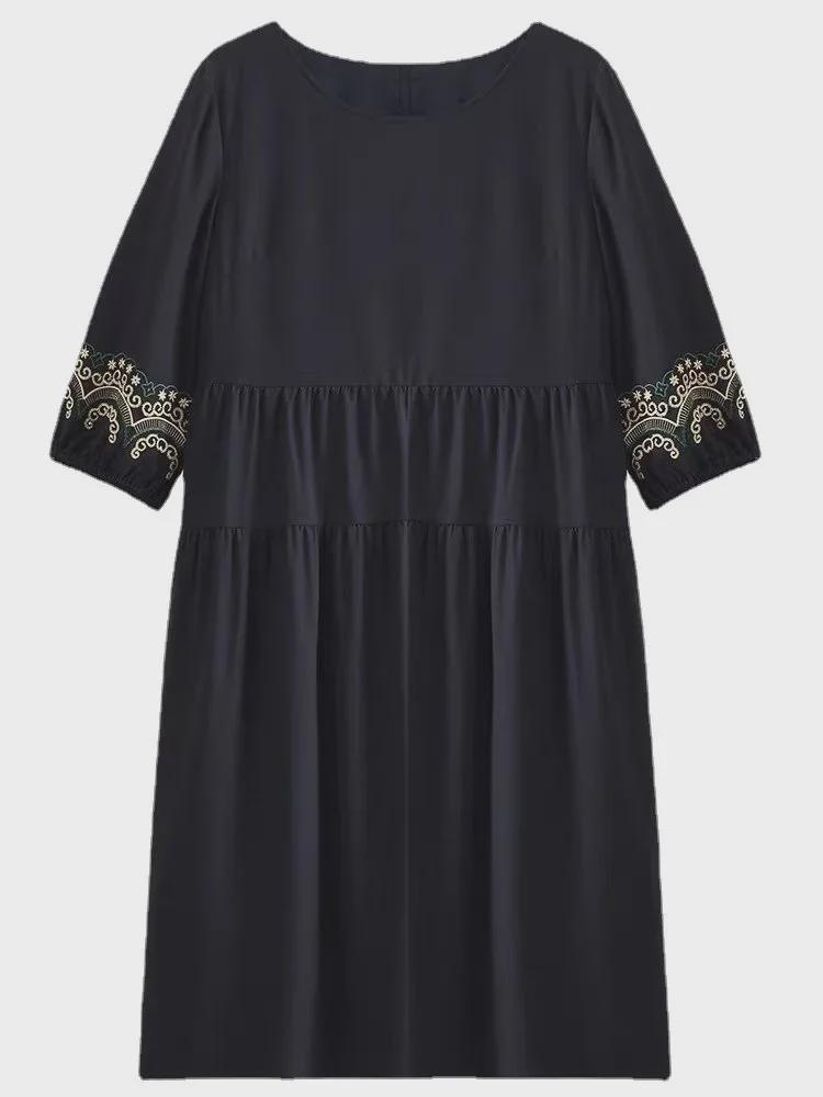 Летнее платье в этническом стиле с вышивкой - Большой размер, свободный крой в стиле ретро