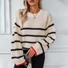 Women Sweaters Long Sleeve Round Neck Knitted Pullovers Striped Jumpers High Street Loose Casual Patchwork Autumn Sweater