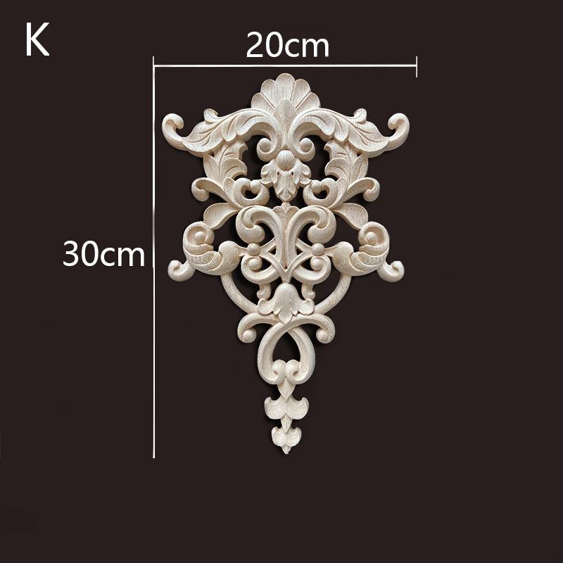Rubber Wood Applique for Furniture Flower Decoration Wood Carving Onlays Luxury Living Room Decoration Decal Floral Home Decor