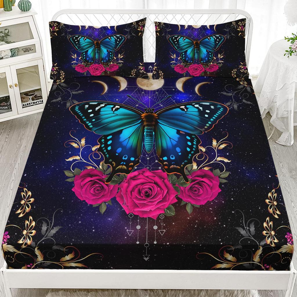 Color Butterfly Pattern Sheet Three-Piece Digital Printed Sheet Bedding Set Adult Children