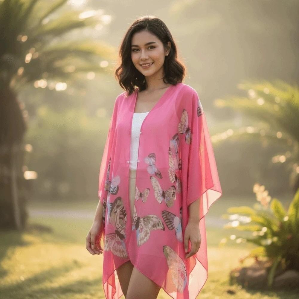 Breathable Sunscreen Butterfly Shawl Long Seaside Vacation Cloak Fashion Thin Large Scarf Gift