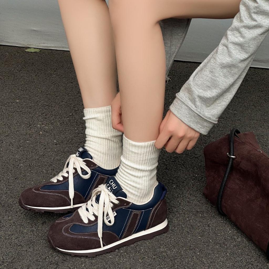Retro Contrasting Color Splicing Sports Moral Training Shoes Women's 2025 Autumn New Lightweight Height Increase Small Fashion Casual Shoes