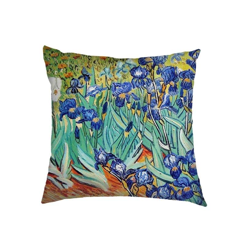 Oil Painting Kiss By Gustav Klimt Cushion Cover Van Gogh Starry Night Linen Pillowcase Sofa Throw Pillow Covers for Living Decor