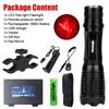Hunting Flashlight Zoomable White/Red/Green Light Tactical Flashlight LED Light With 18650 Battery+Charger+Pressure switch