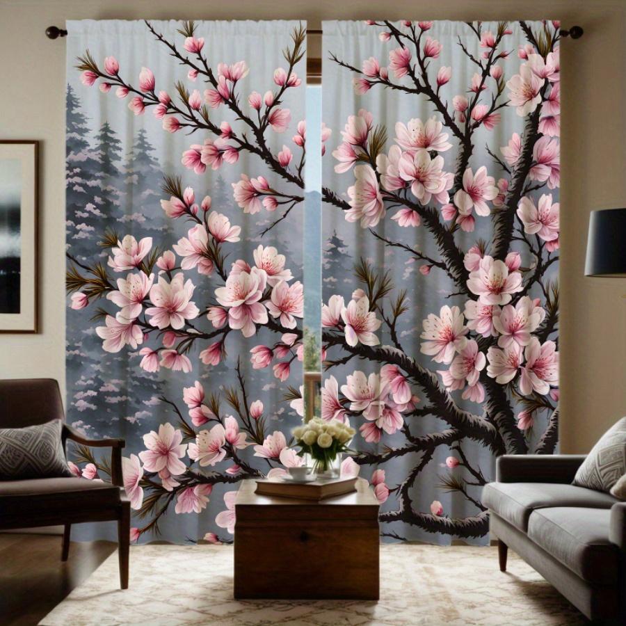 2 шт. штор с принтом цветущей сакуры - Светофильтрующие, Дизайн с кулиской, Полиэфирная микрофибра, Цветочный узор для гостиной и